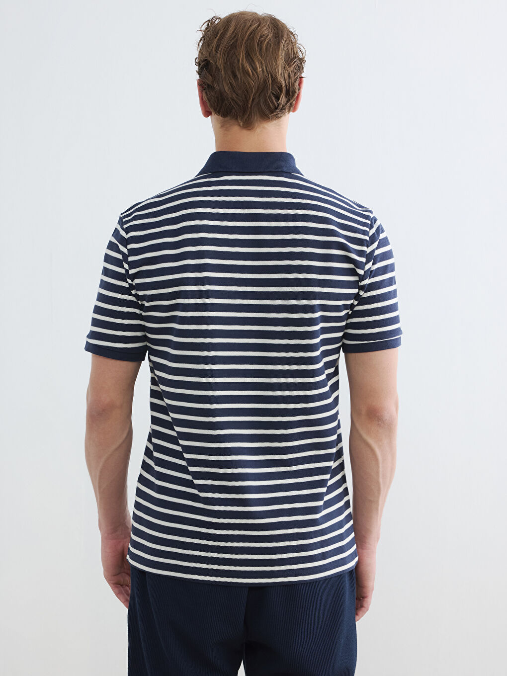 Lacivert Polo Yaka Çizgili Erkek Tişört-3