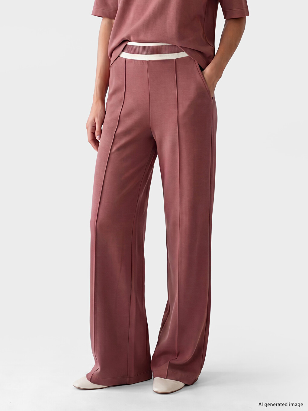 Pembe Beli Lastikli Soft Touch Kadın Eşofman Altı-1
