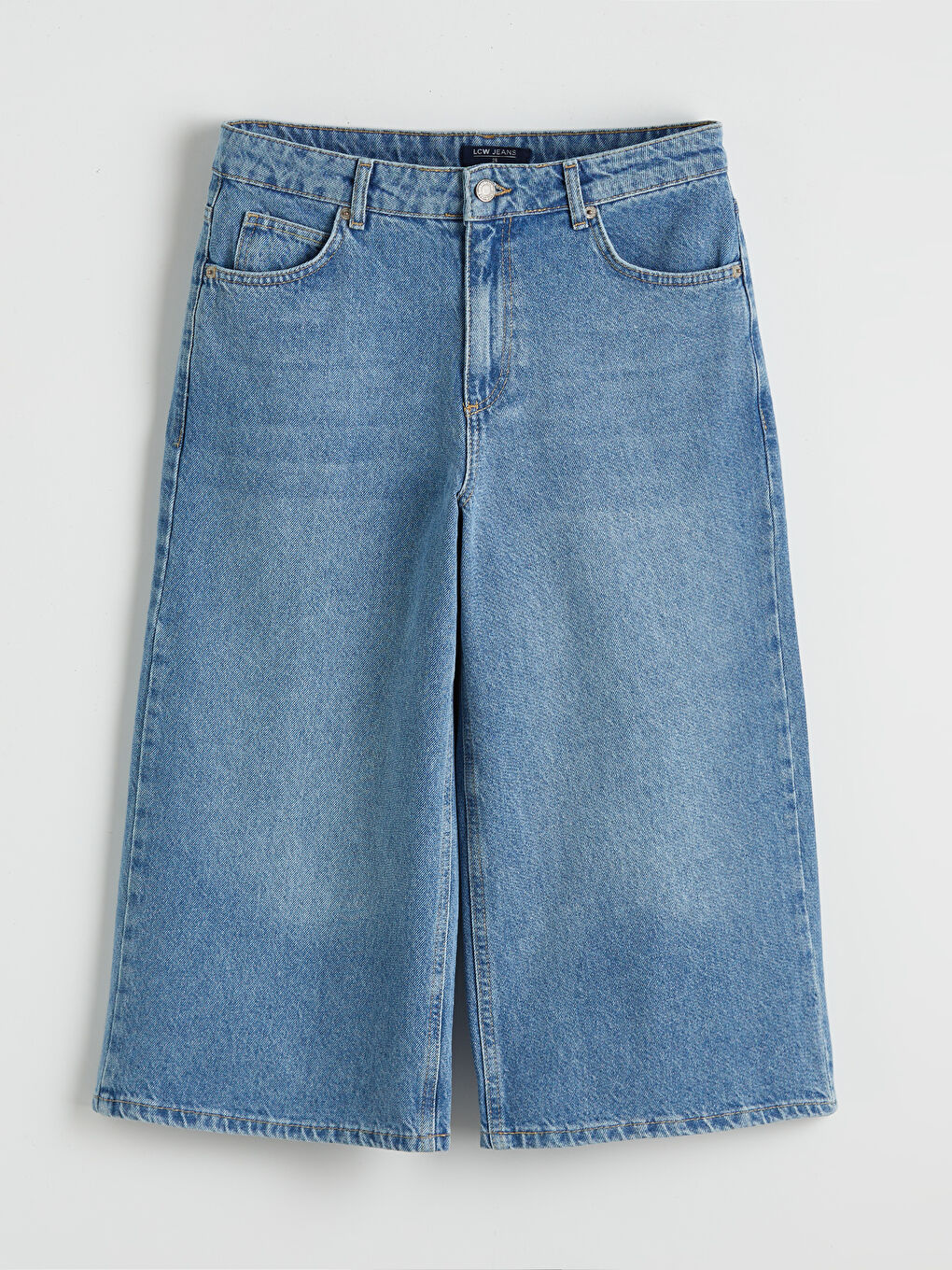 İndigo Yüksek Bel Bermuda Fit Kadın Jean Şortolon