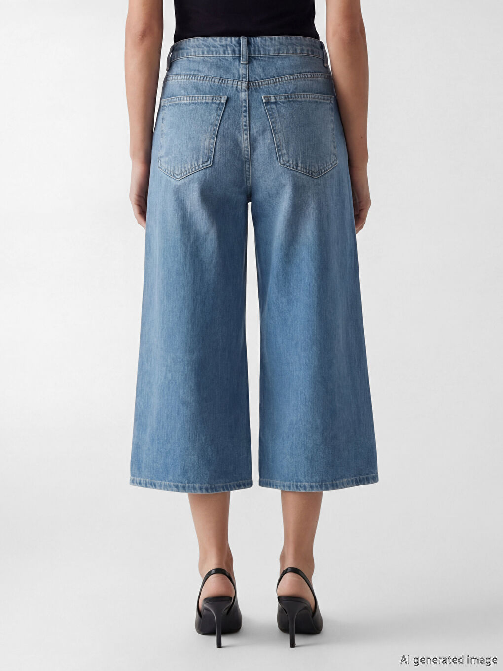 İndigo Yüksek Bel Bermuda Fit Kadın Jean Şortolon-1