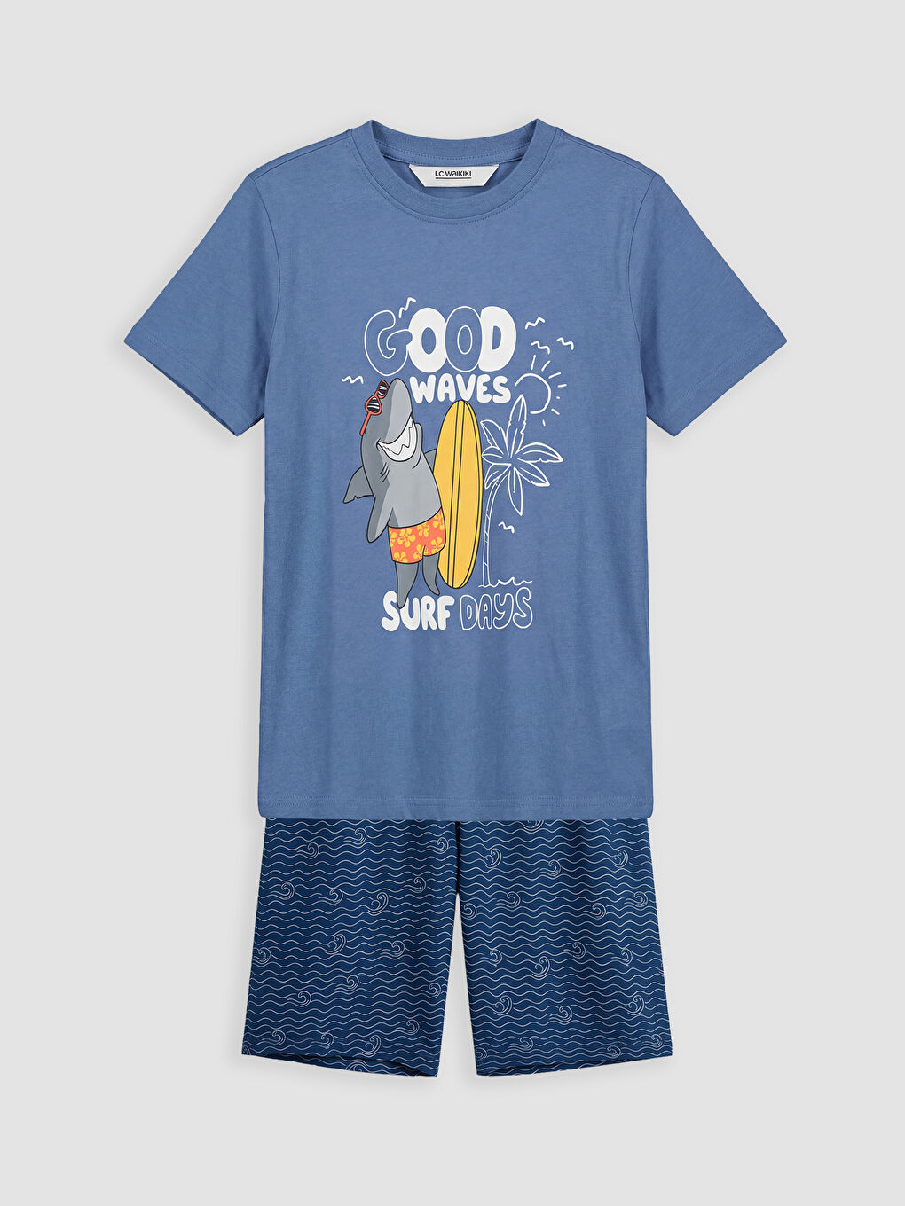 طقم بيجامة قصيرة بياقة دائرية للأولاد