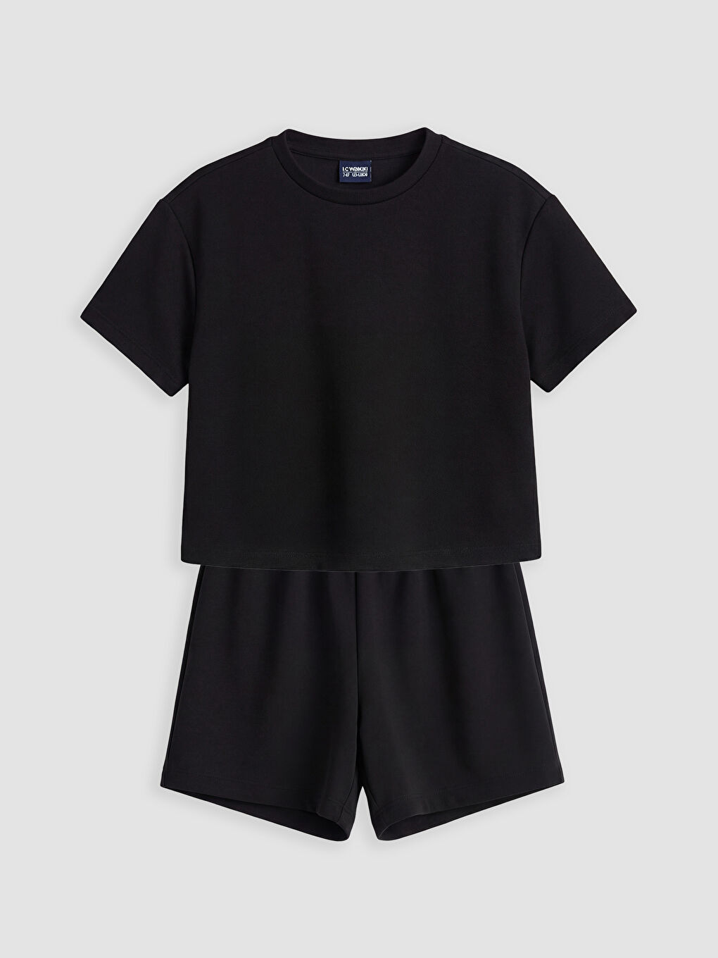 Siyah Bisiklet Yaka Kız Çocuk Tişört ve Şort