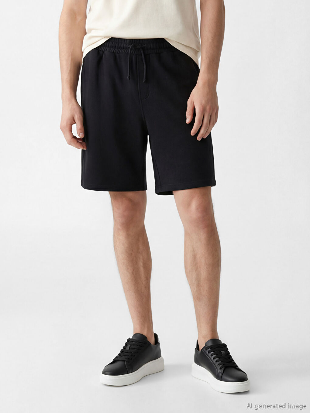 Siyah Rahat Kalıp Erkek Şort-1