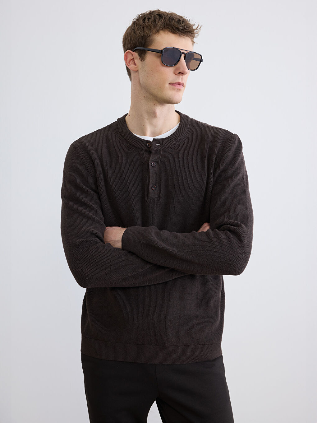 Kahverengi Bisiklet Yaka Erkek Triko Kazak