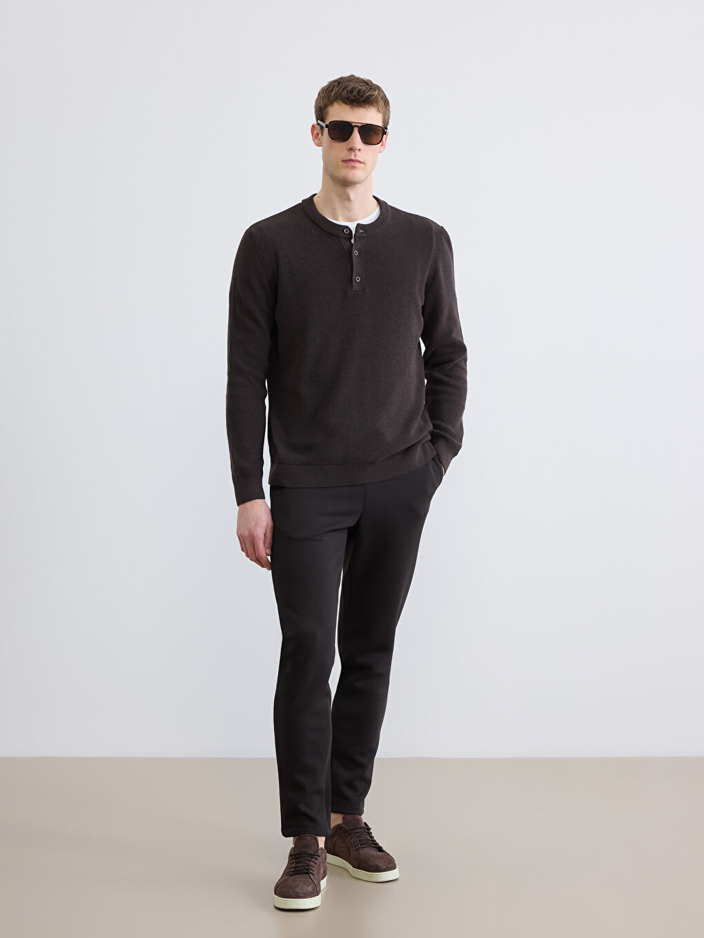 Kahverengi Bisiklet Yaka Erkek Triko Kazak-1