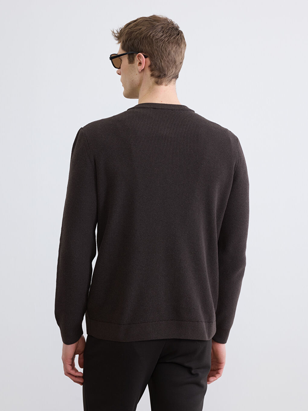 Kahverengi Bisiklet Yaka Erkek Triko Kazak-3