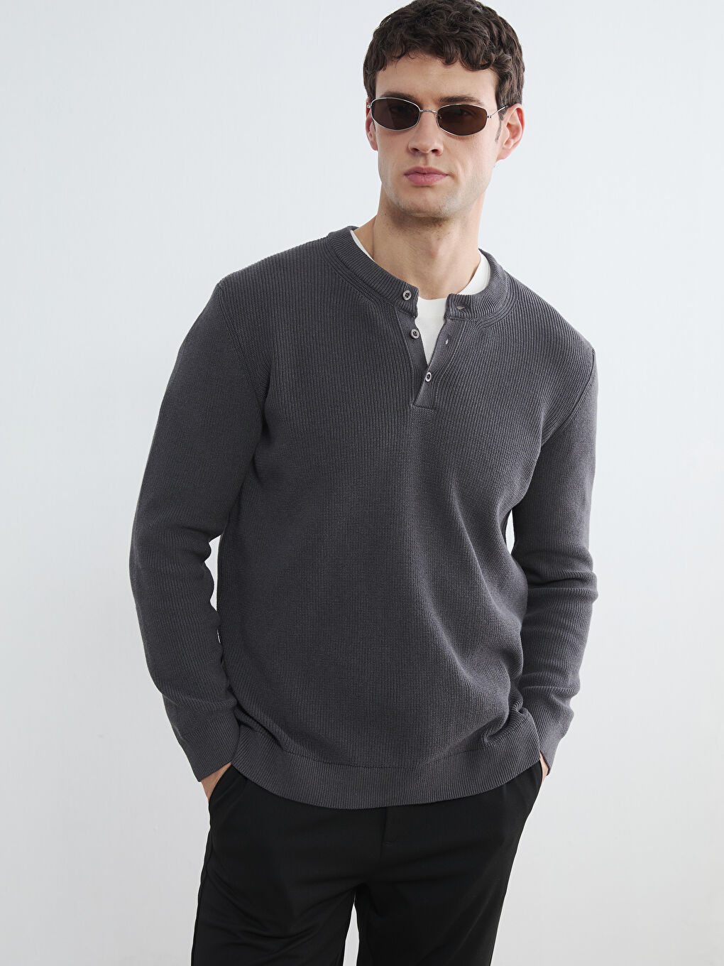 Gri Bisiklet Yaka Erkek Triko Kazak