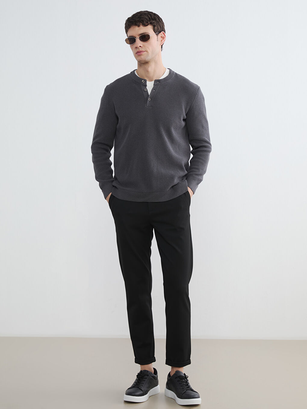 Gri Bisiklet Yaka Erkek Triko Kazak-1