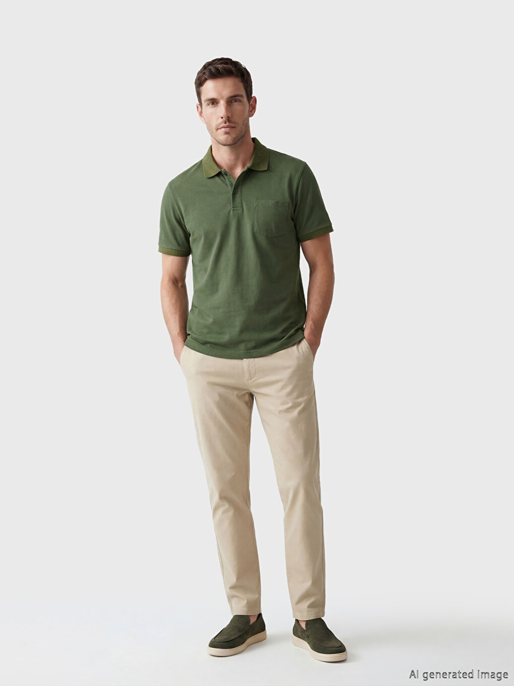 Haki Polo Yaka Erkek Tişört-1