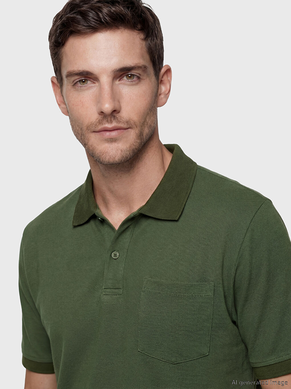 Haki Polo Yaka Erkek Tişört-2