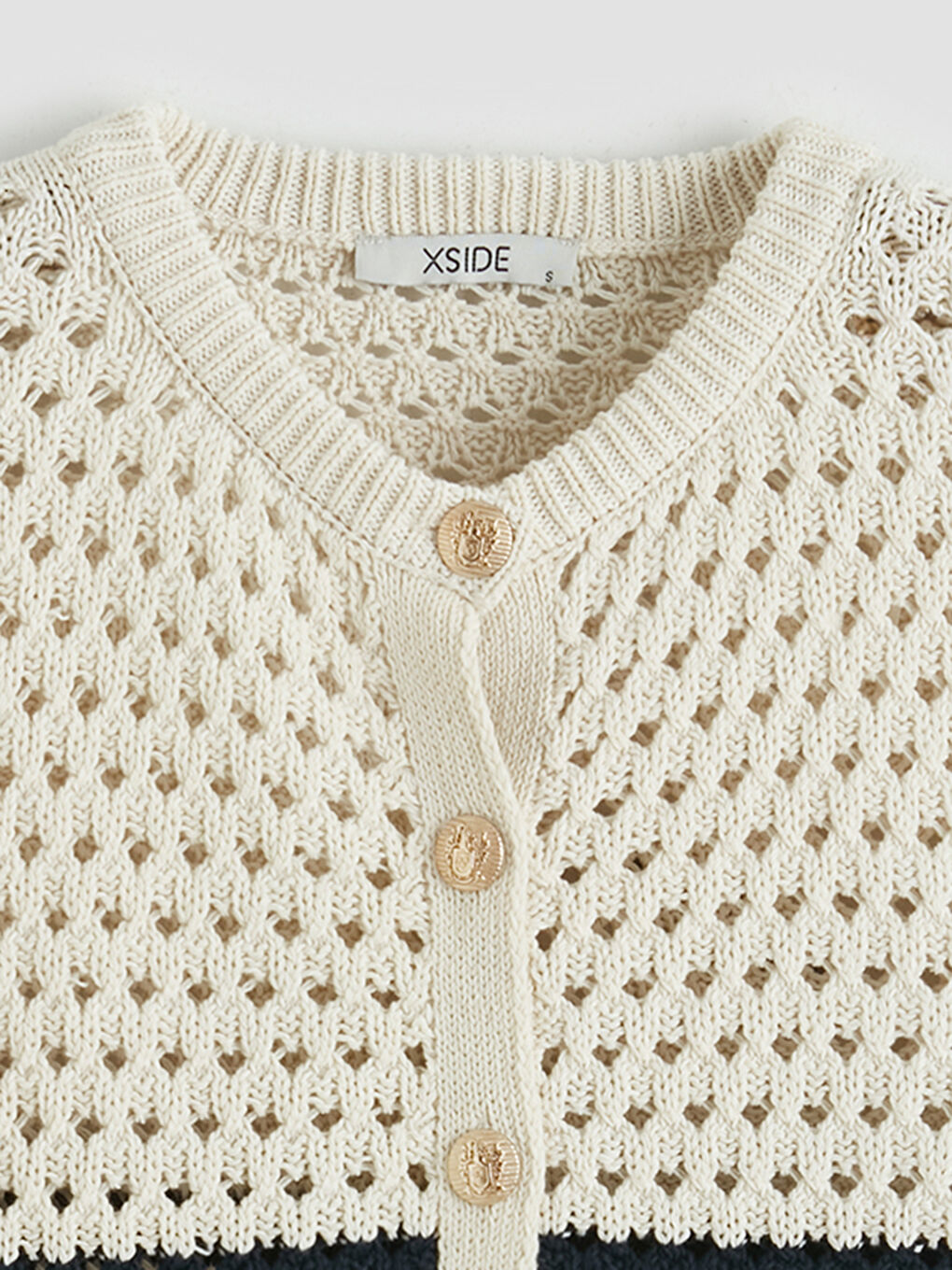 Lacivert Bisiklet Yaka Ajurlu Kadın Triko Hırka-2