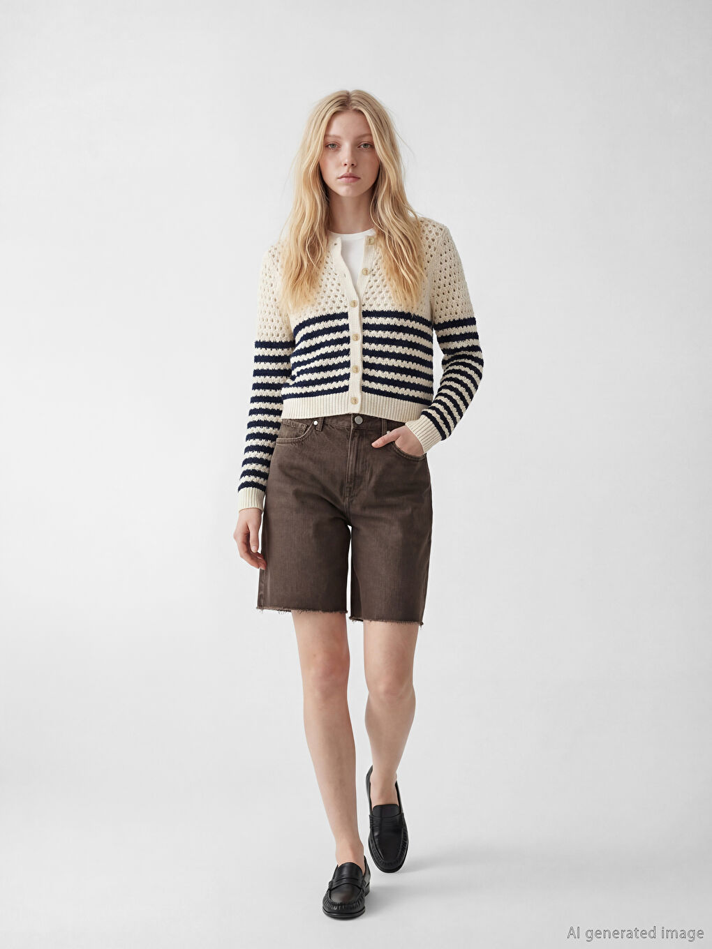 Lacivert Bisiklet Yaka Ajurlu Kadın Triko Hırka-1