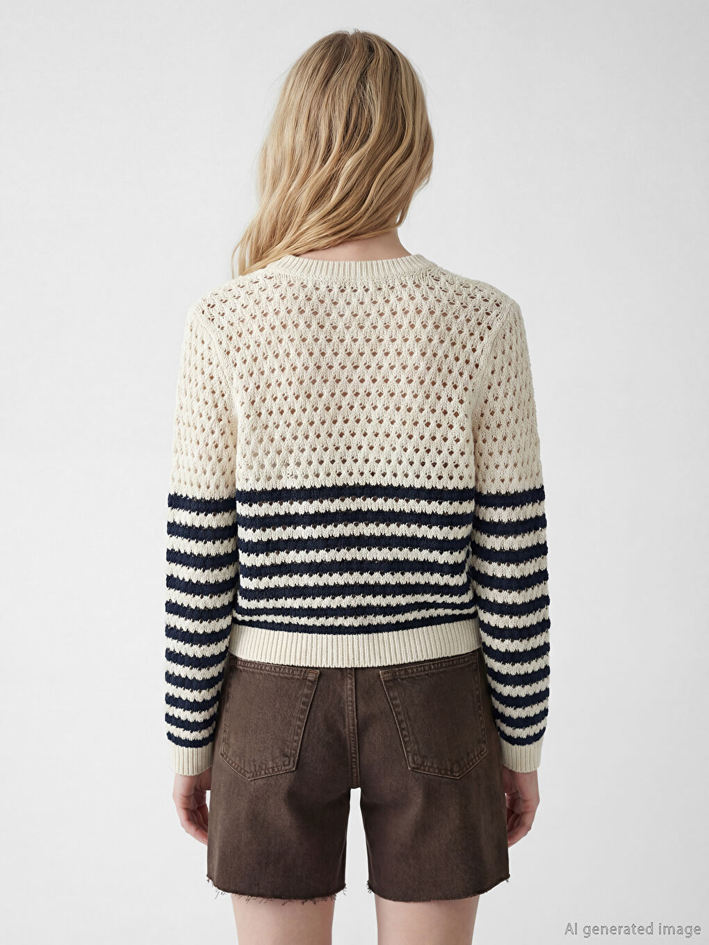 Lacivert Bisiklet Yaka Ajurlu Kadın Triko Hırka-2