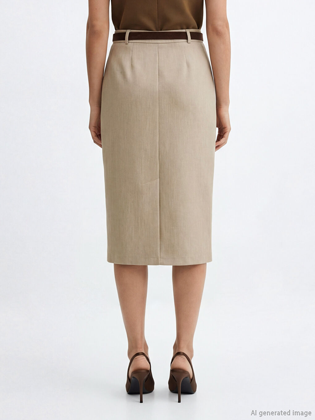 Bej Beli Kemerli Kalem Etek-1