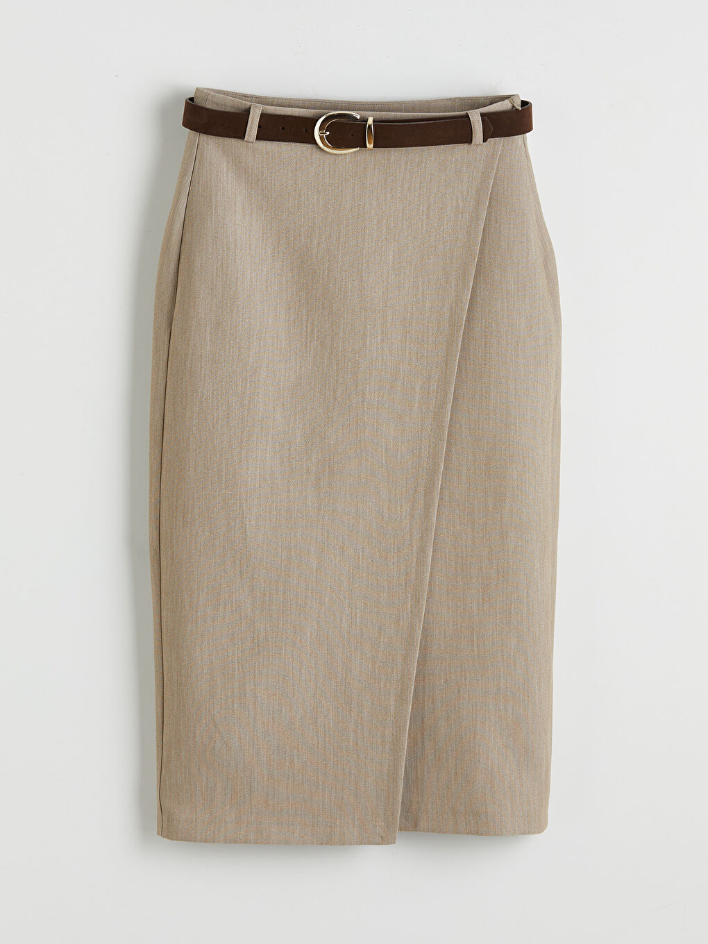 Bej Beli Kemerli Kalem Etek