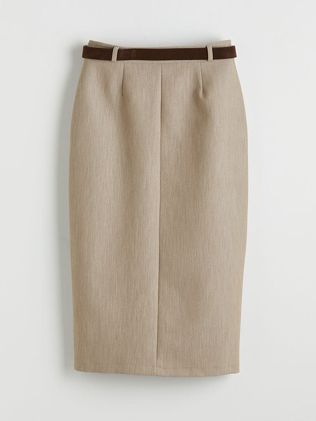 Bej Beli Kemerli Kalem Etek-1