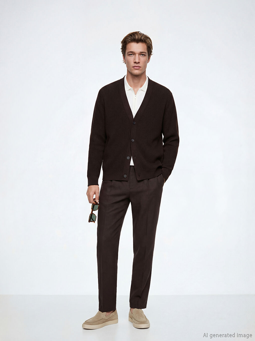 Kahverengi Standart Kalıp Erkek Triko Hırka-1