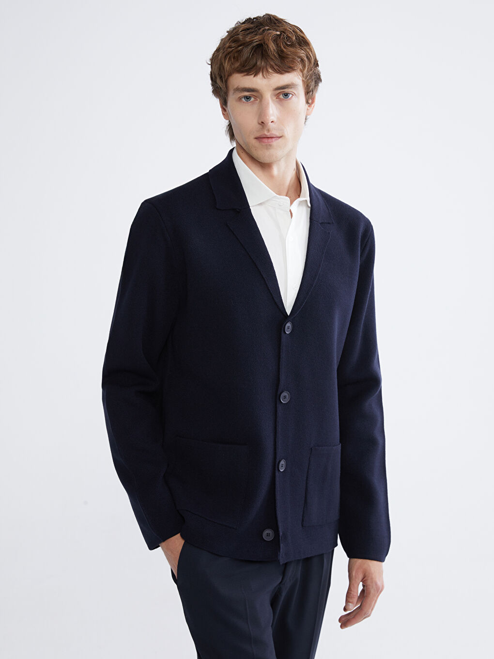 Lacivert Standart Kalıp Erkek Triko Hırka