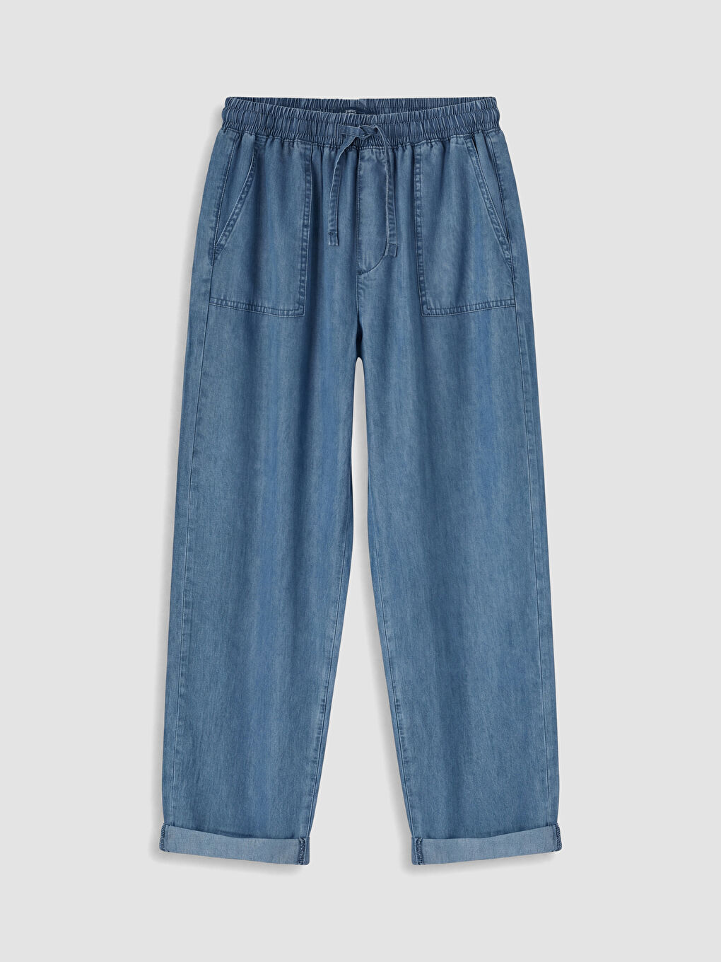 İndigo Beli Lastikli Carrot Fit Kadın Jean Pantolon