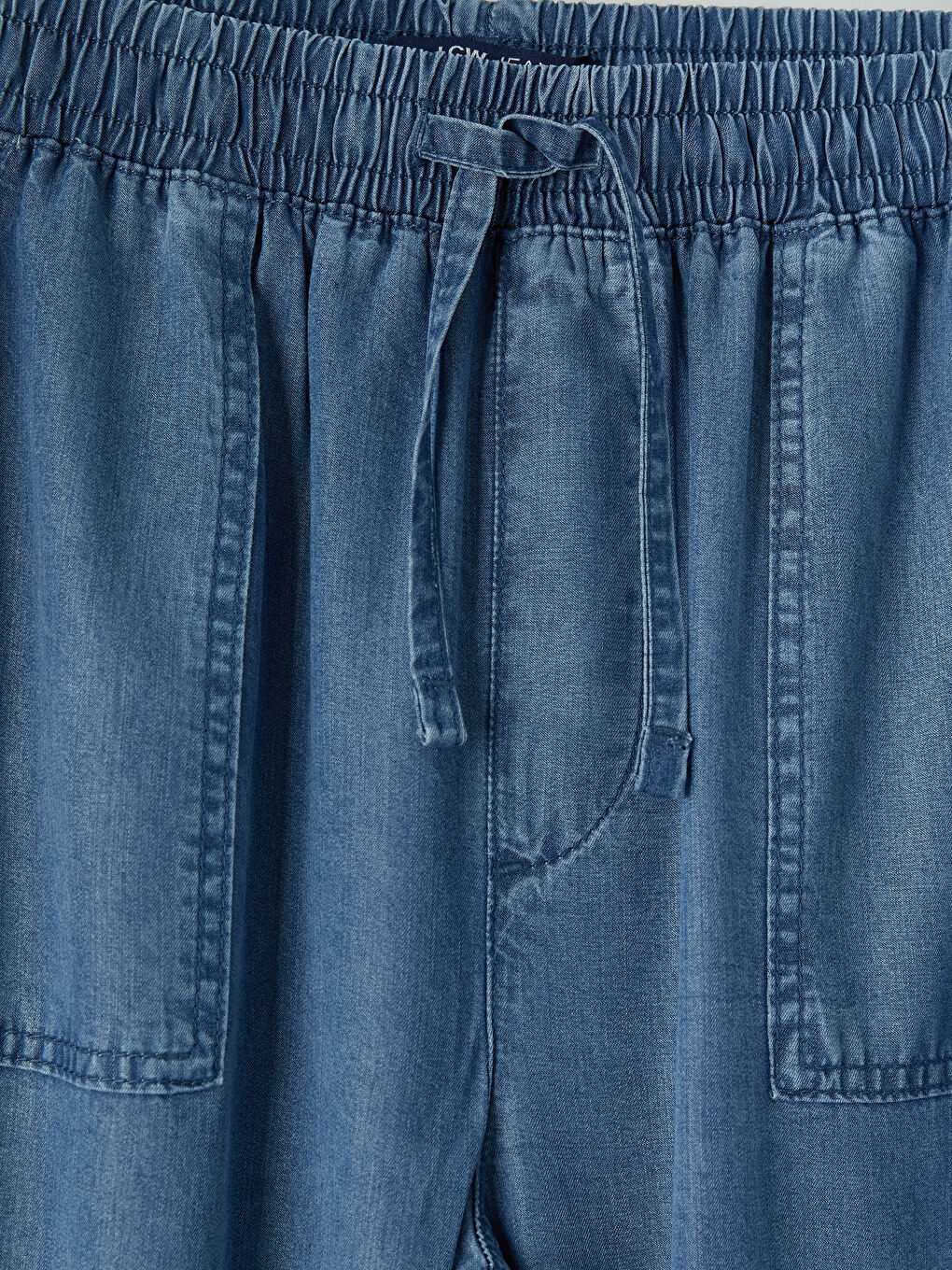 İndigo Beli Lastikli Carrot Fit Kadın Jean Pantolon-1
