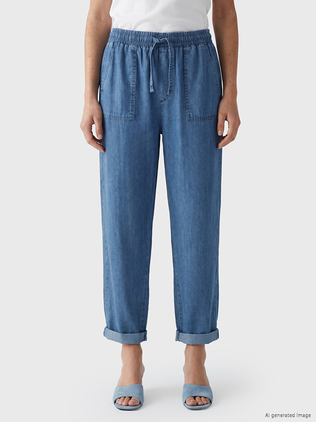 İndigo Beli Lastikli Carrot Fit Kadın Jean Pantolon-1