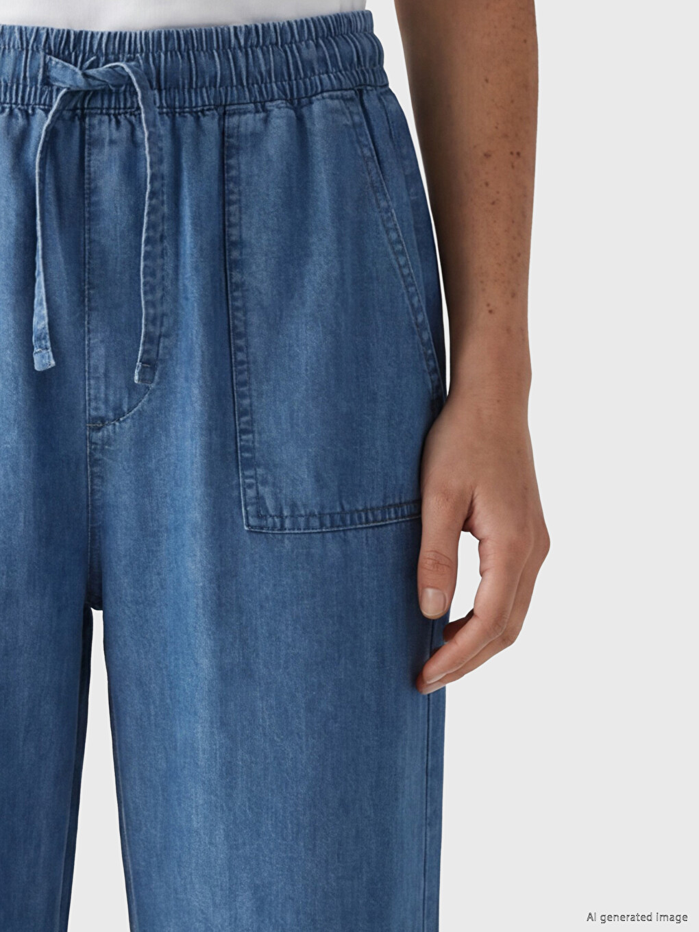 İndigo Beli Lastikli Carrot Fit Kadın Jean Pantolon-2