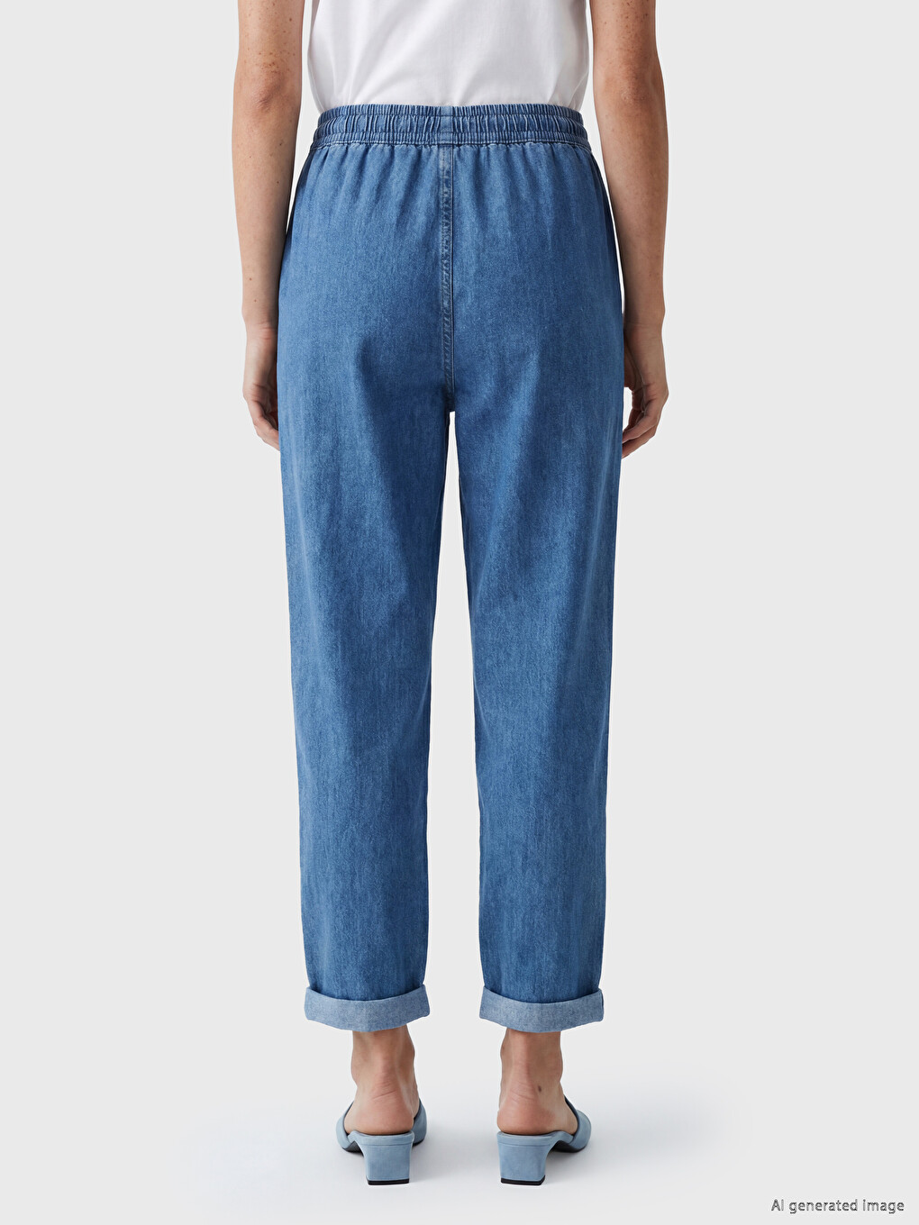 İndigo Beli Lastikli Carrot Fit Kadın Jean Pantolon-3