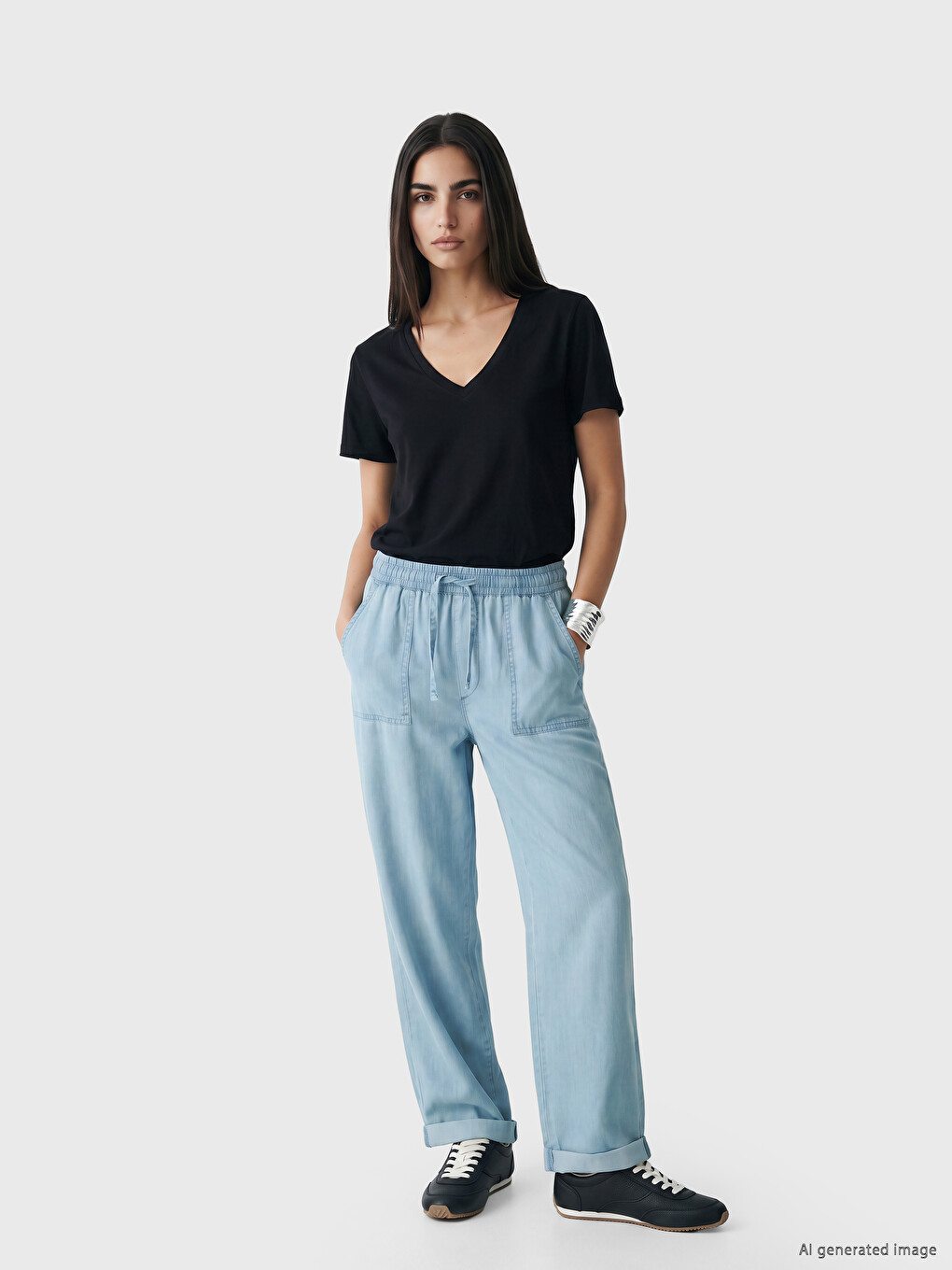 İndigo Beli Lastikli Carrot Fit Kadın Jean Pantolon