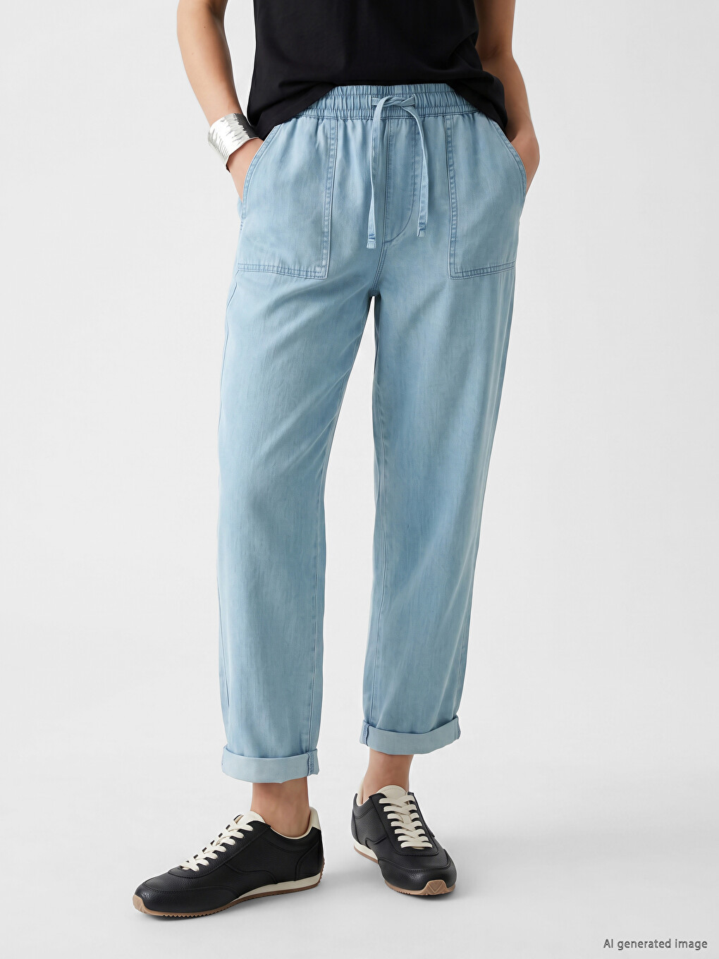 İndigo Beli Lastikli Carrot Fit Kadın Jean Pantolon-1