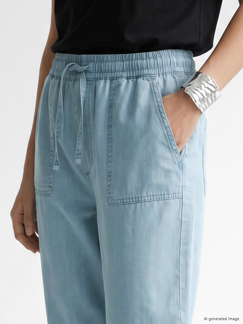 İndigo Beli Lastikli Carrot Fit Kadın Jean Pantolon-2