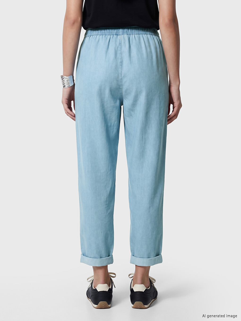 İndigo Beli Lastikli Carrot Fit Kadın Jean Pantolon-3