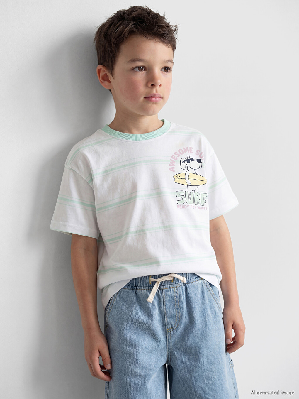 Crew Neck Striped Printed Boys' T-shirt-1