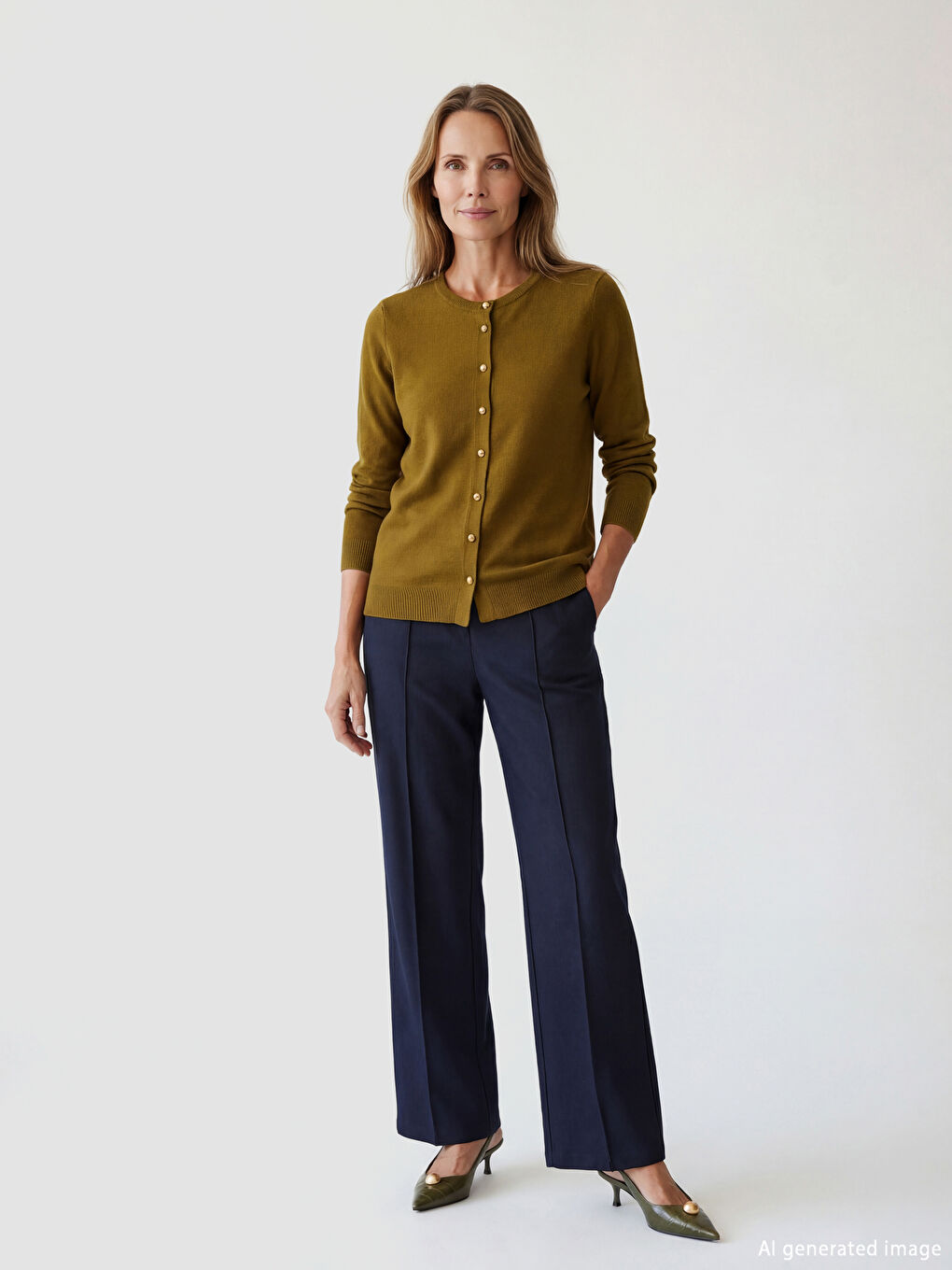 Yeşil Bisiklet Yaka Kadın Triko Hırka-1