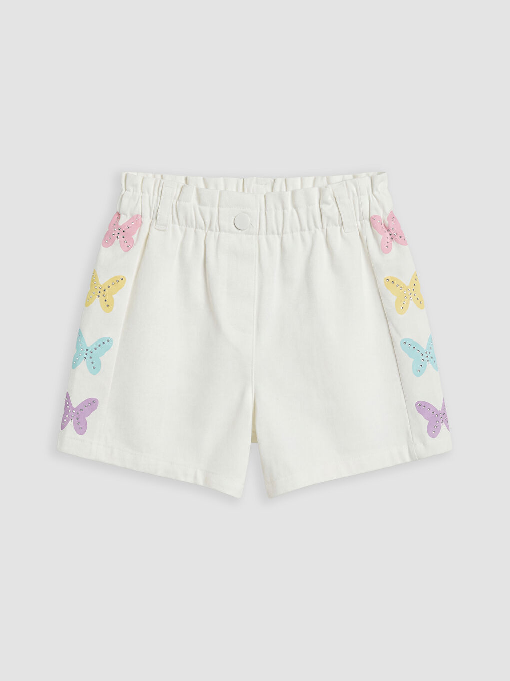 Beyaz Kelebek Nakışlı Kız Çocuk Şort Etek
