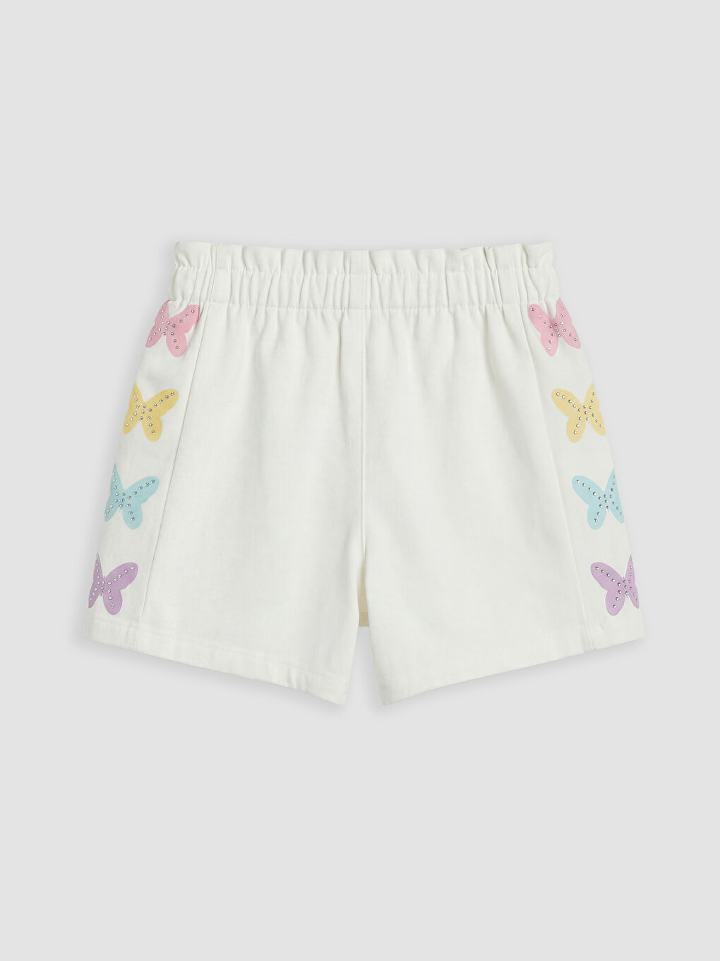 Beyaz Kelebek Nakışlı Kız Çocuk Şort Etek-1