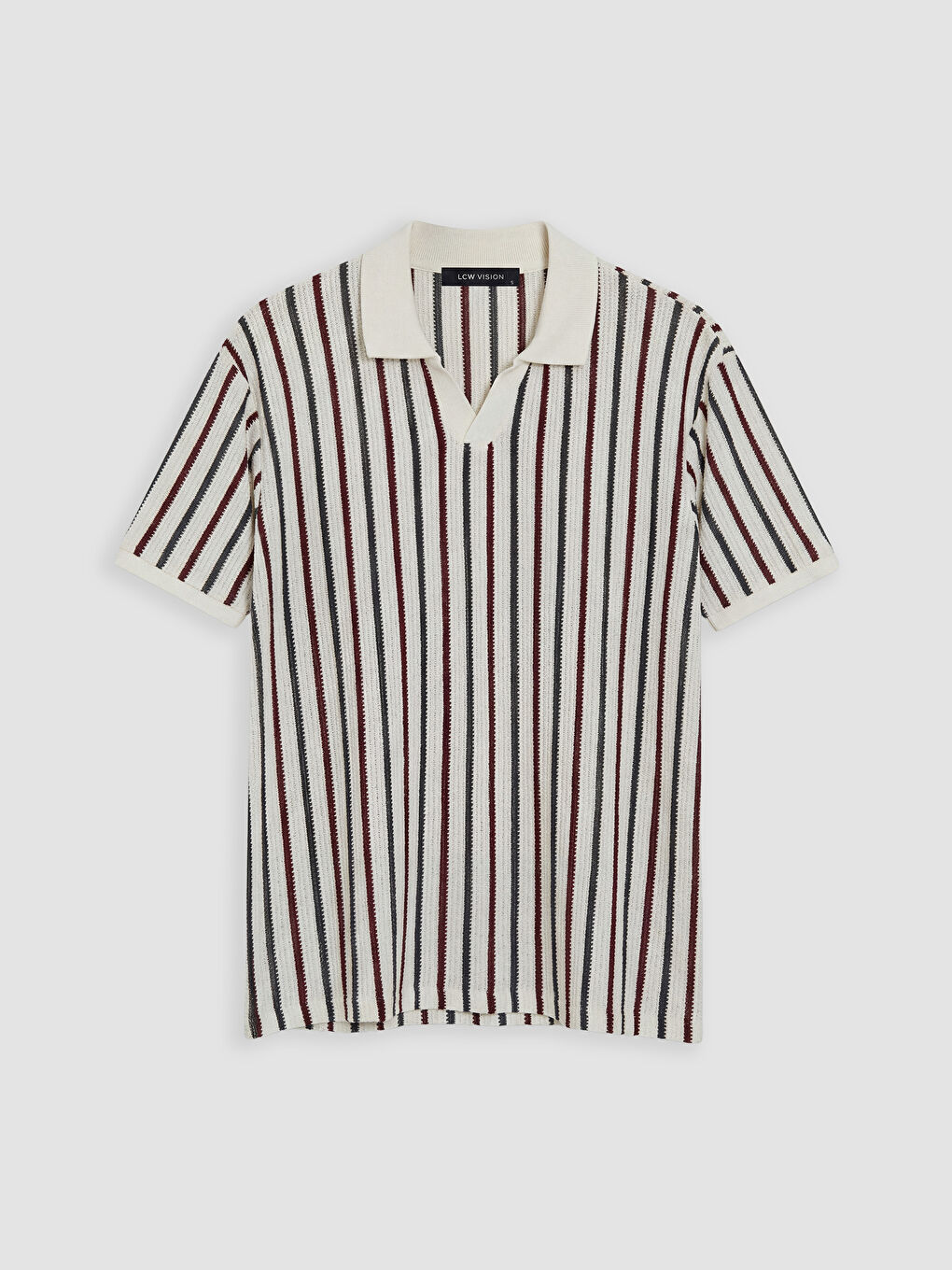 Bordo Polo Yaka Çizgili Erkek Triko Tişört