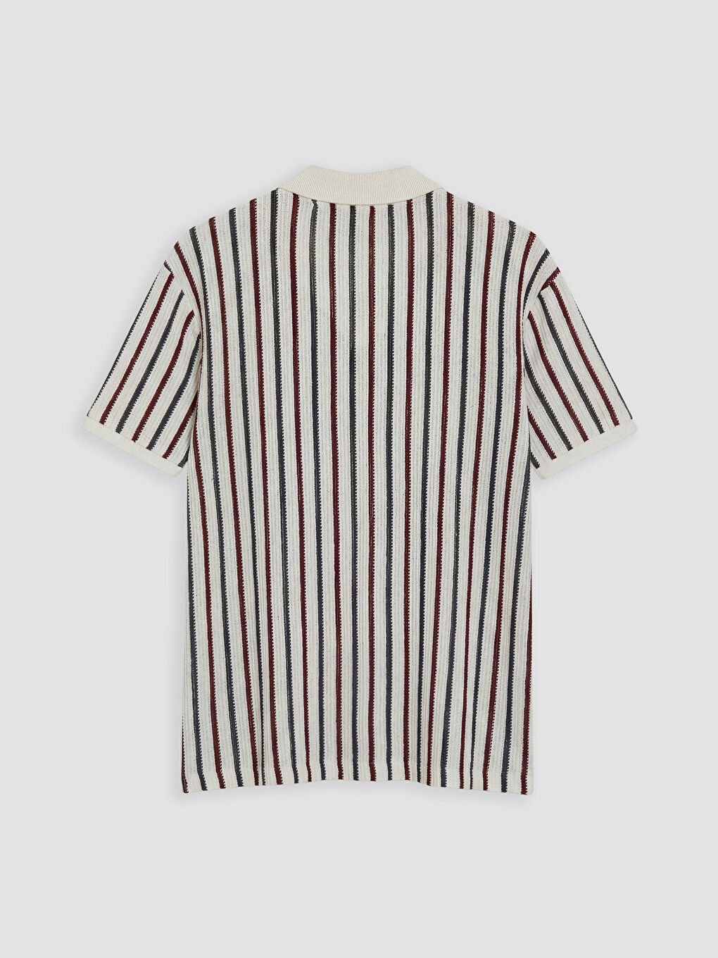 Bordo Polo Yaka Çizgili Erkek Triko Tişört-1