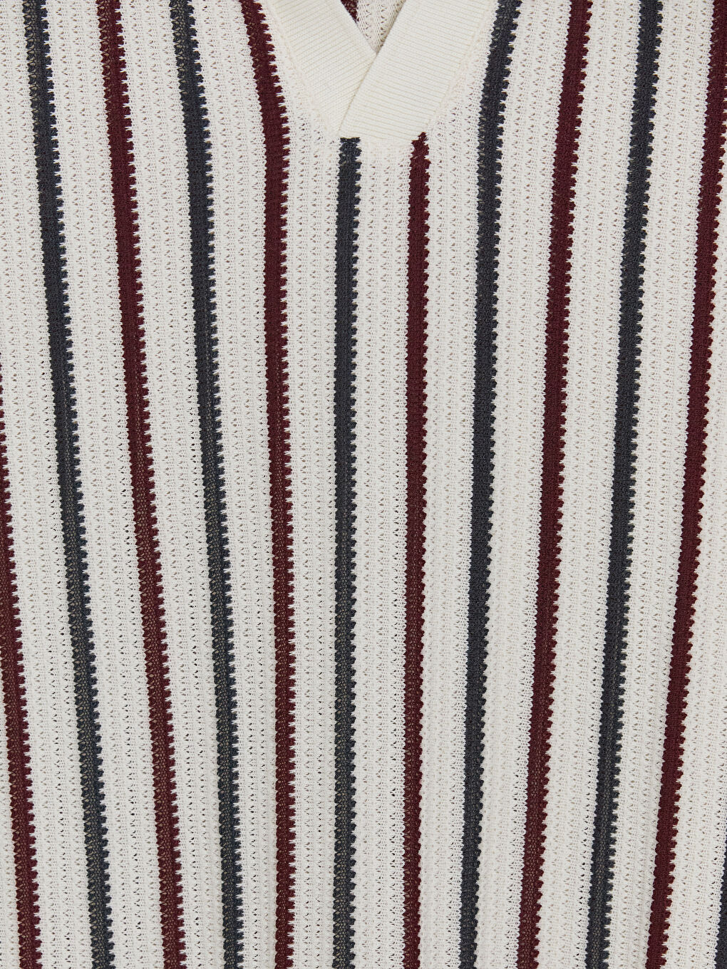 Bordo Polo Yaka Çizgili Erkek Triko Tişört-2