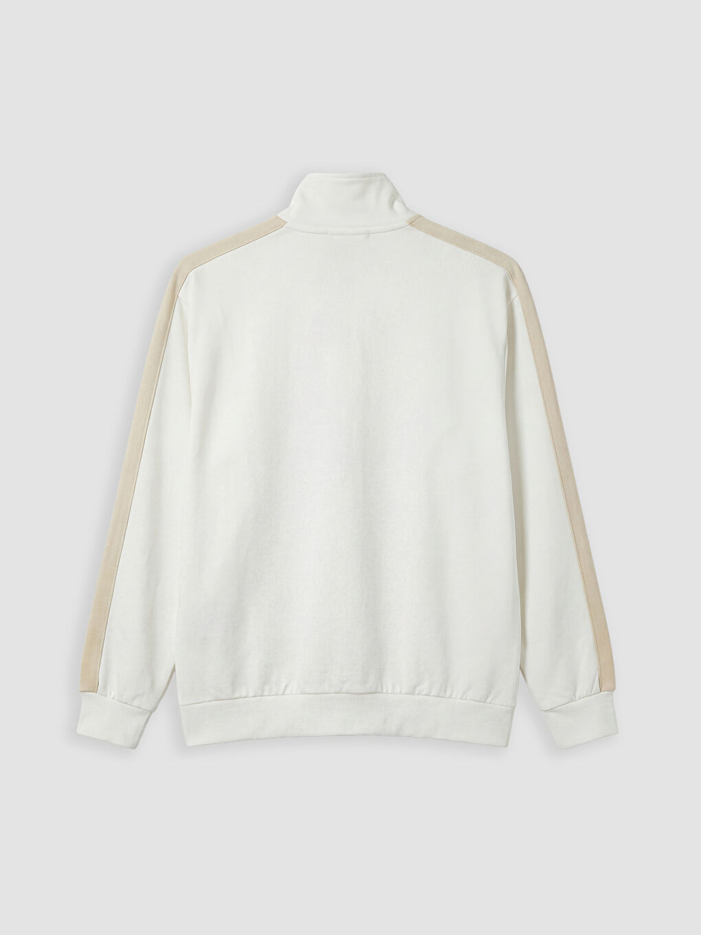 Ekru Dik Yaka Baskılı Erkek Fermuarlı Sweatshirt-1