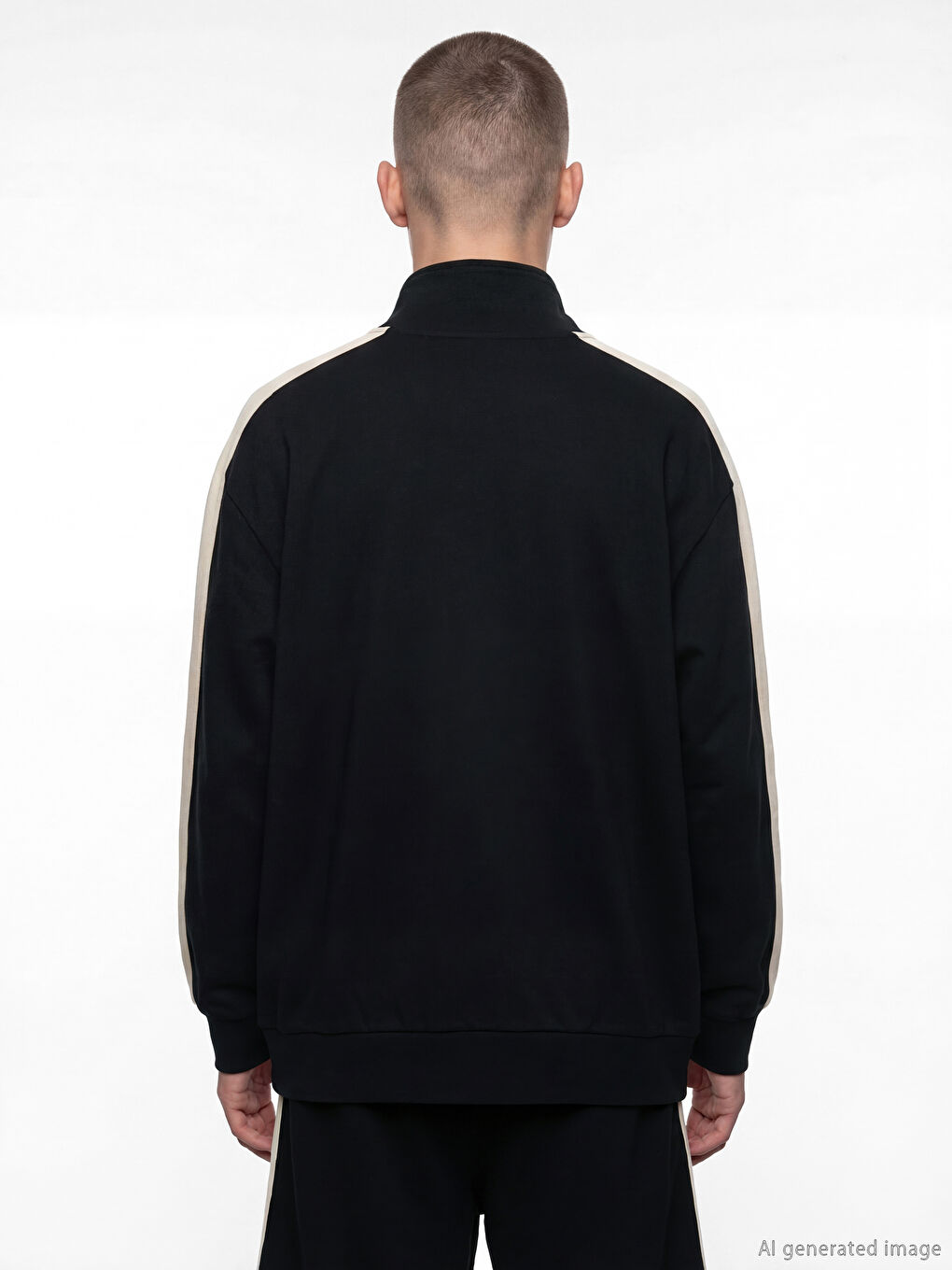 Siyah Dik Yaka Baskılı Erkek Fermuarlı Sweatshirt-3