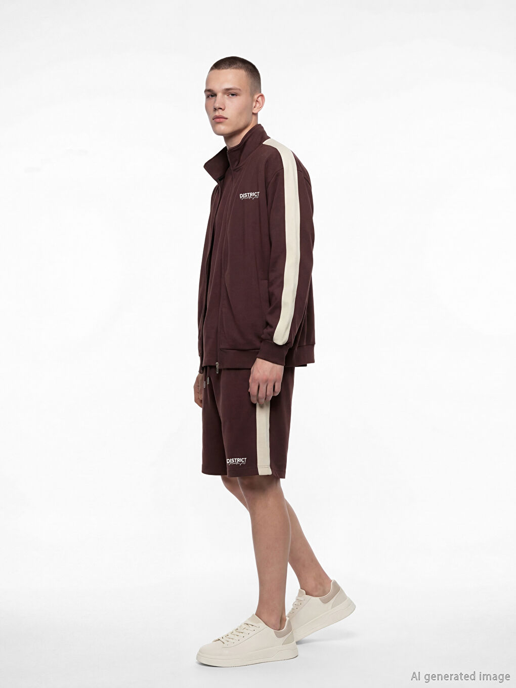 Mürdüm Dik Yaka Baskılı Erkek Fermuarlı Sweatshirt-1