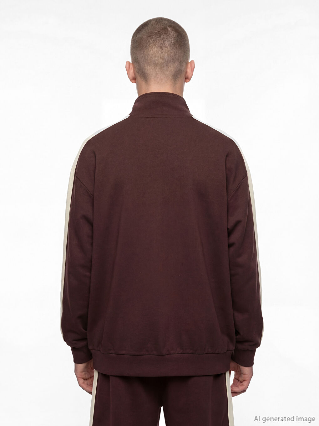 Mürdüm Dik Yaka Baskılı Erkek Fermuarlı Sweatshirt-3