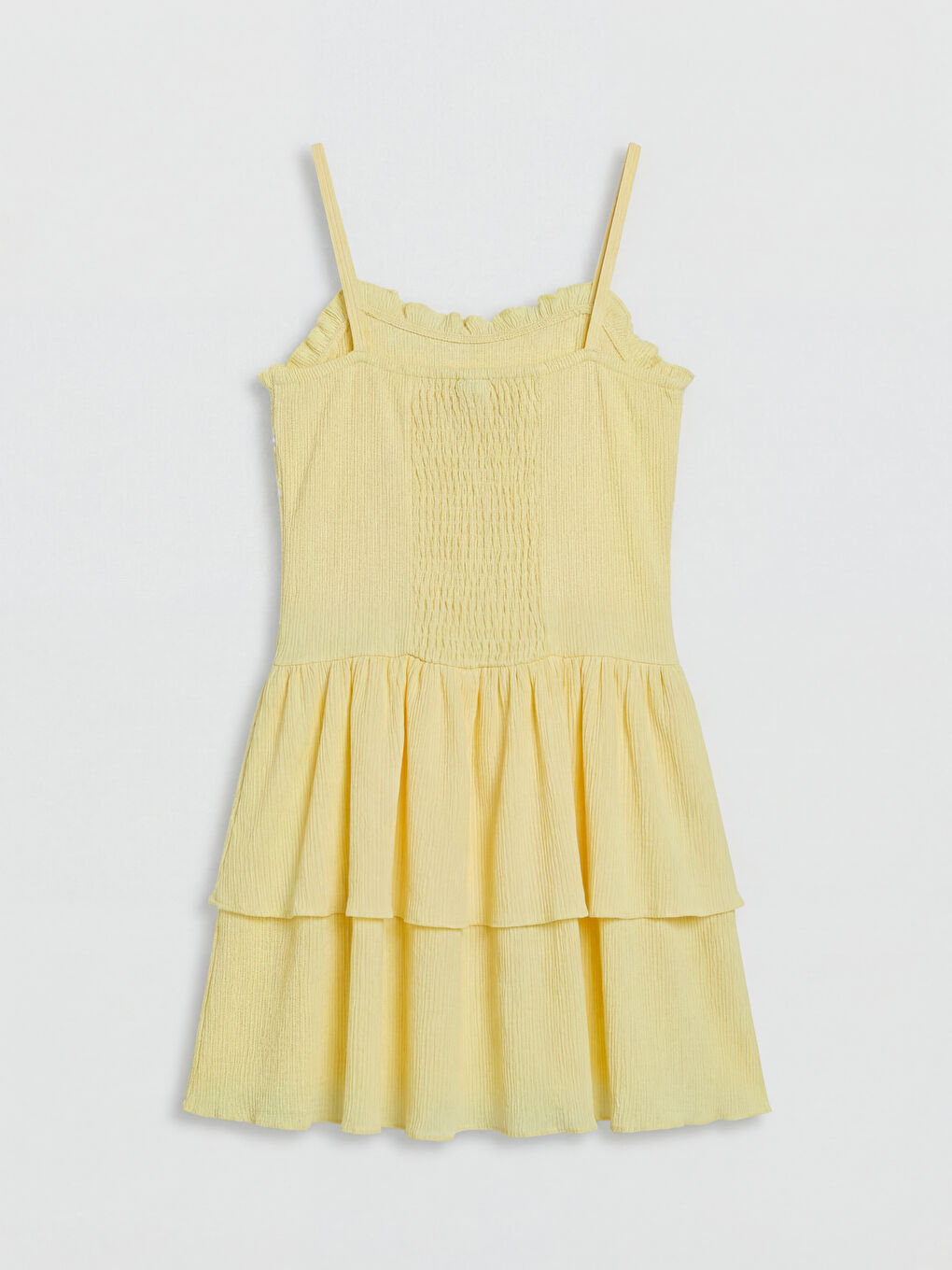 Sarı Kare Yaka Katlı Kız Çocuk Elbise-1