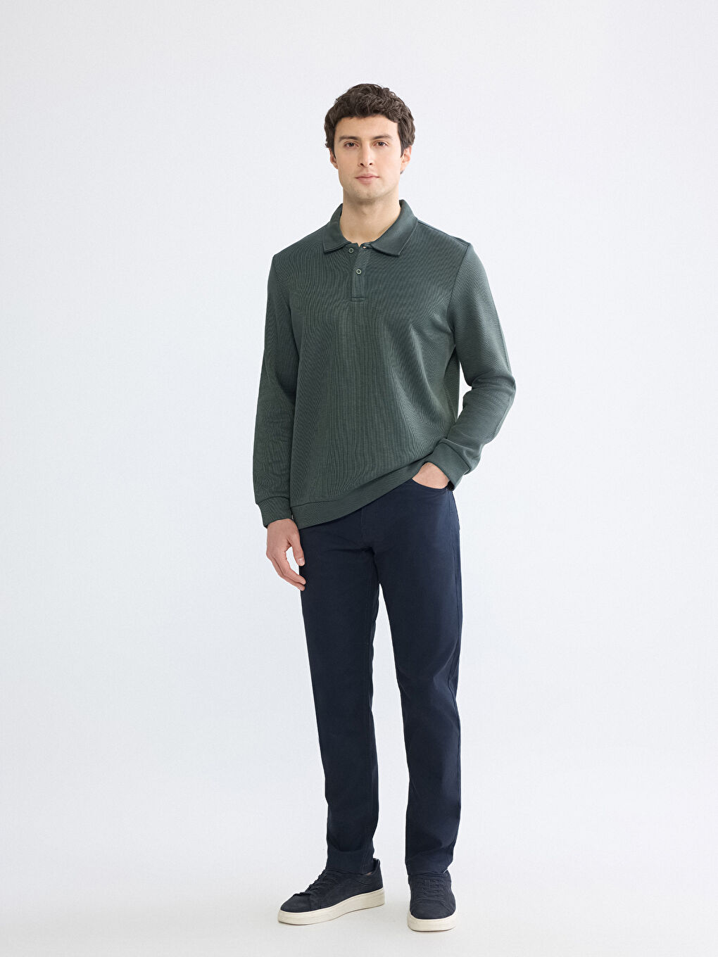 Yeşil Polo Yaka Erkek Sweatshirt-1