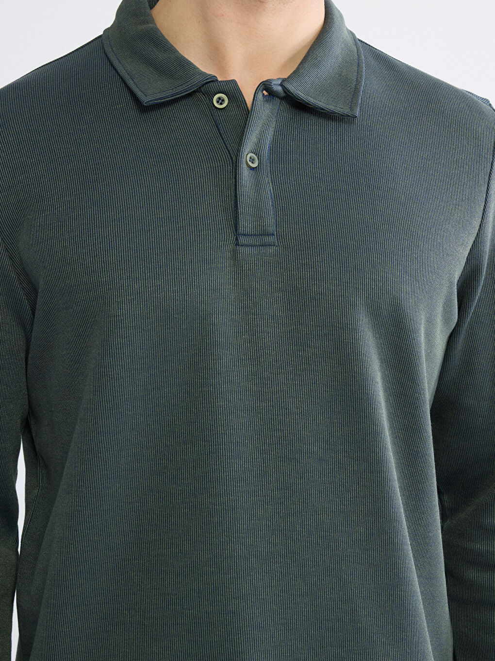 Yeşil Polo Yaka Erkek Sweatshirt-2