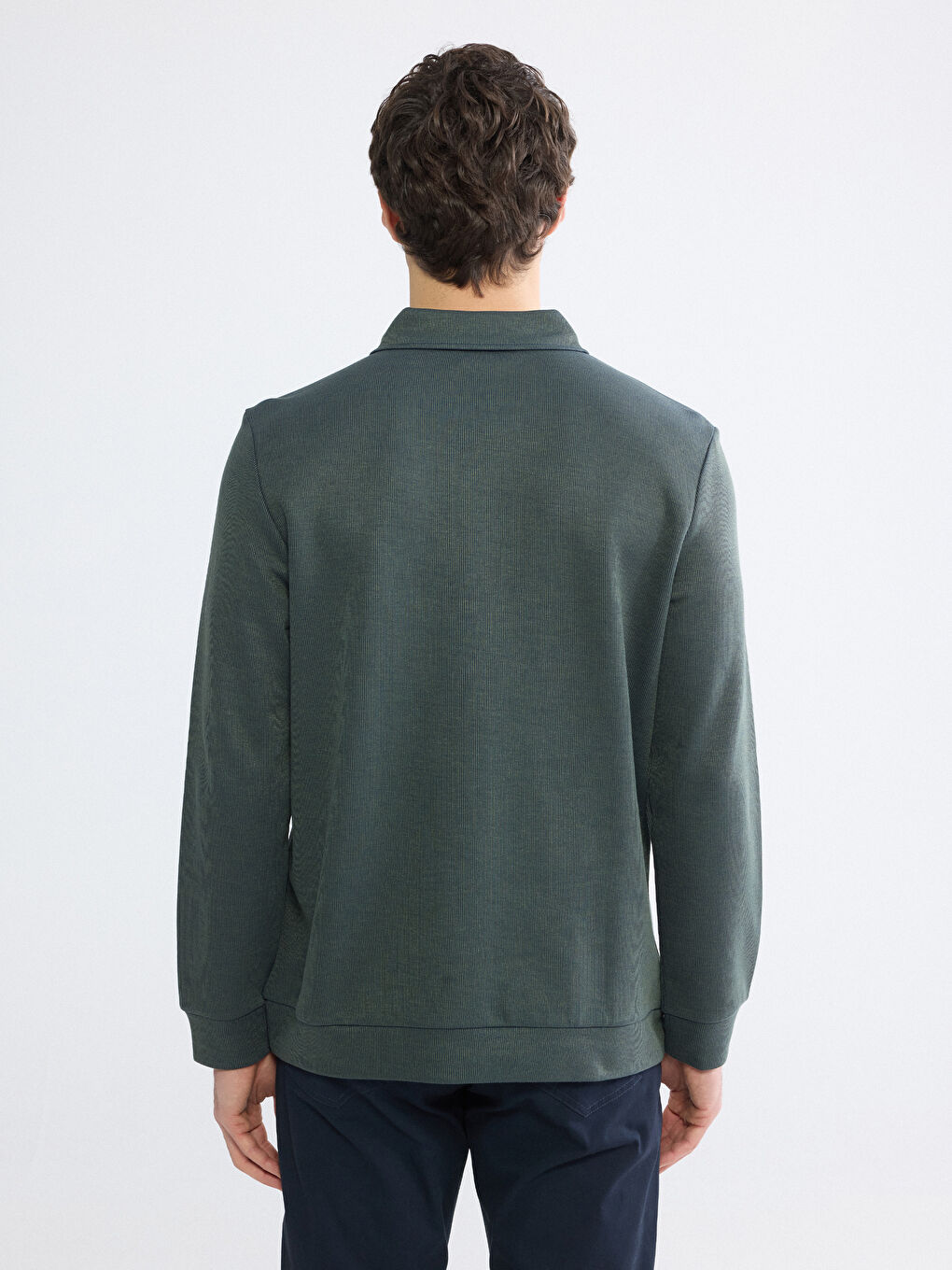 Yeşil Polo Yaka Erkek Sweatshirt-3
