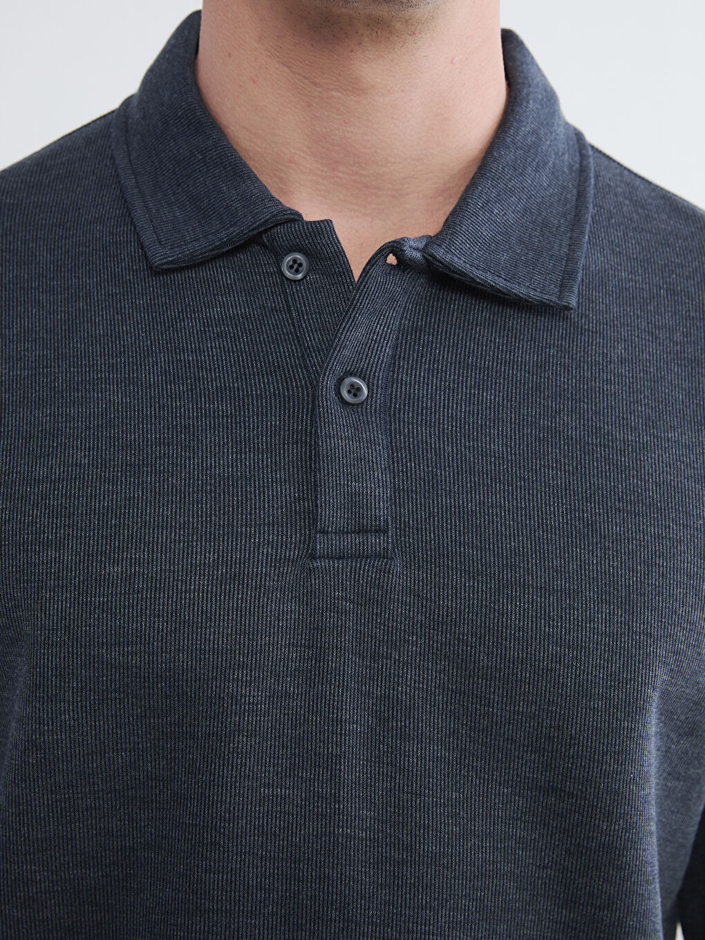 İndigo Polo Yaka Erkek Sweatshirt-2