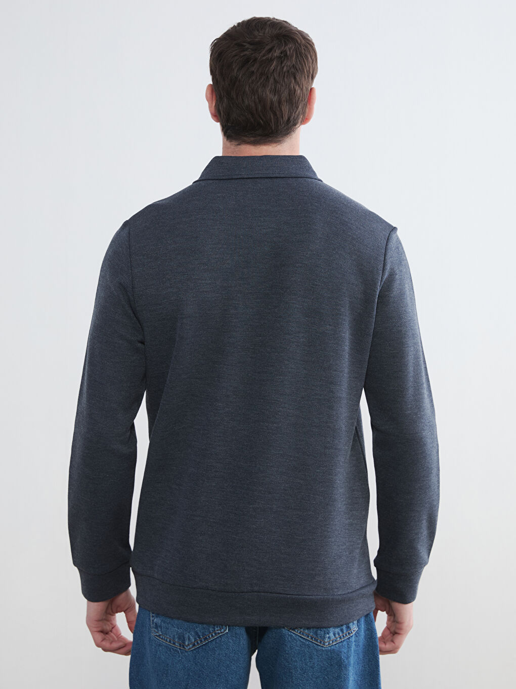 İndigo Polo Yaka Erkek Sweatshirt-3