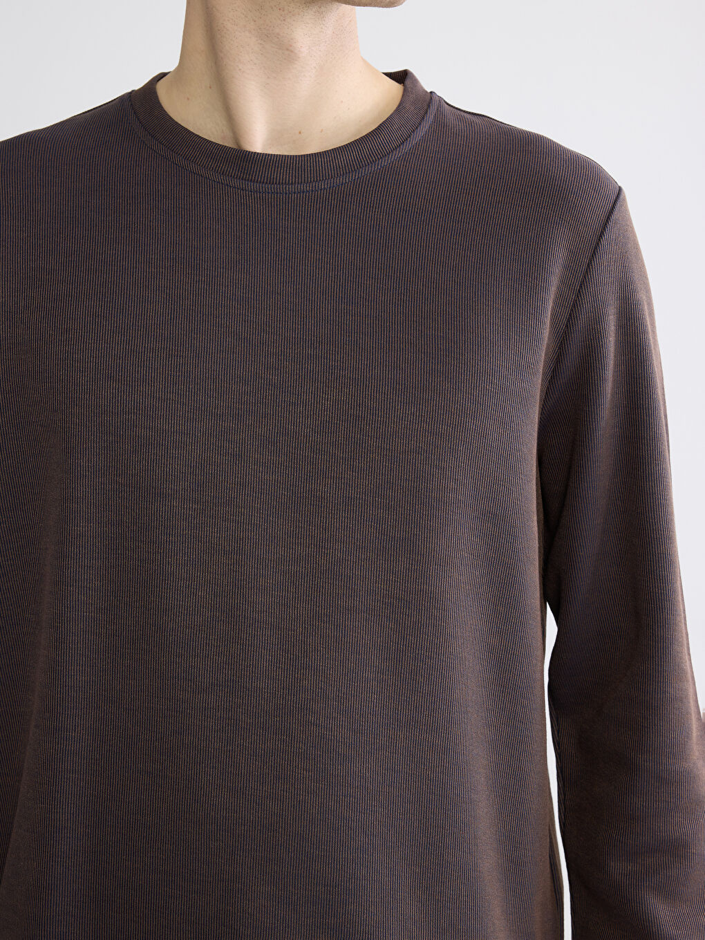 Kahverengi Bisiklet Yaka Erkek Sweatshirt-2