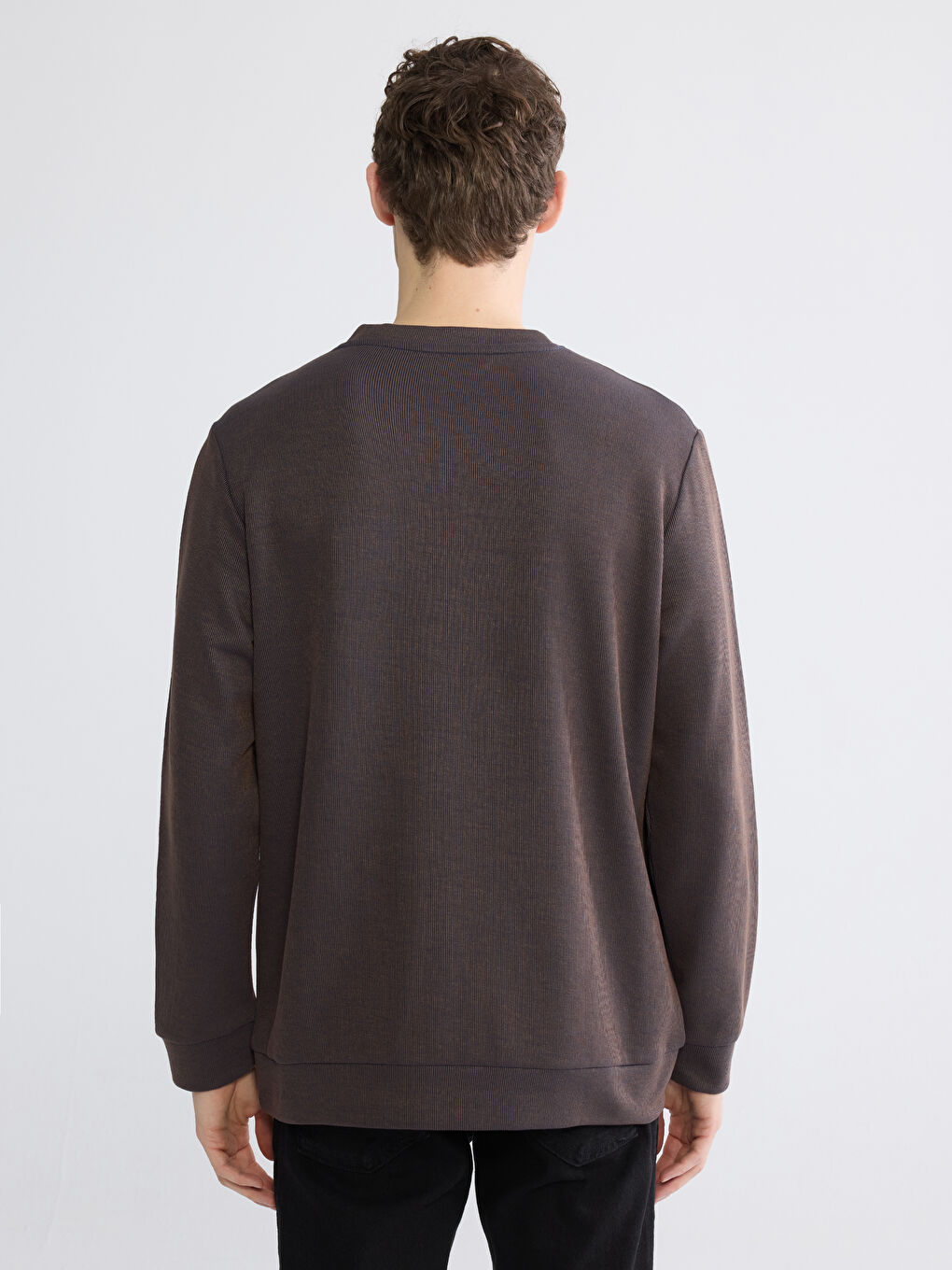 Kahverengi Bisiklet Yaka Erkek Sweatshirt-3